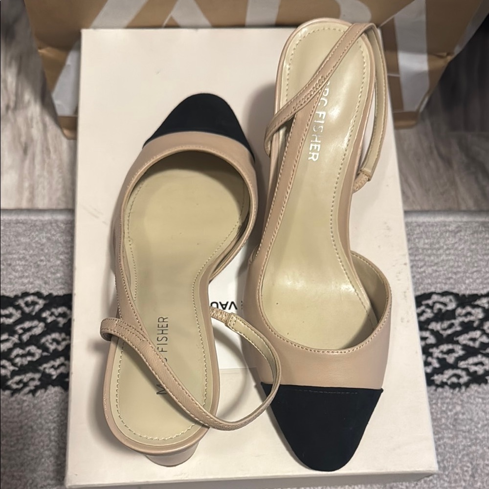 Marc Fisher Cream and Black Heels with Slingback Design